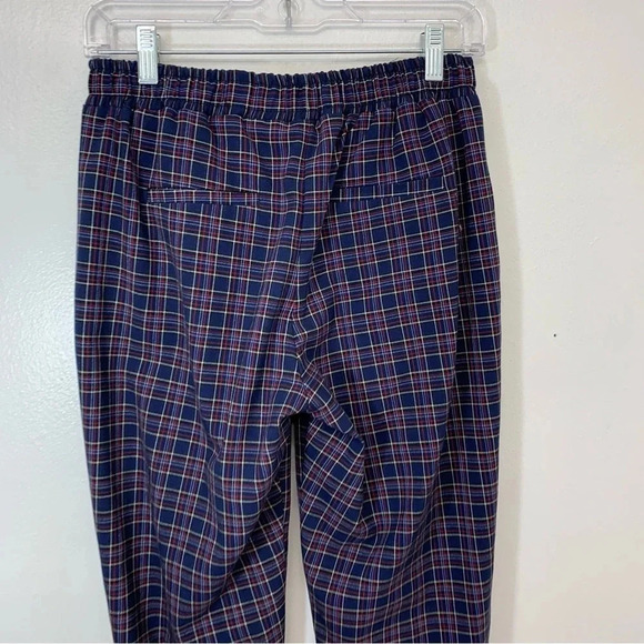 Bershka Pants Woman Size Medium Plaid Pull On Pockets Cuffed Taper Blue - Picture 6 of 11